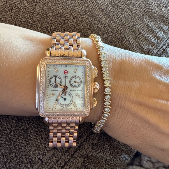 Michele Deco Diamond Chronograph Watch Rose Gold | 0.66 CTW | 18mm| 7” - Picture 4 of 16